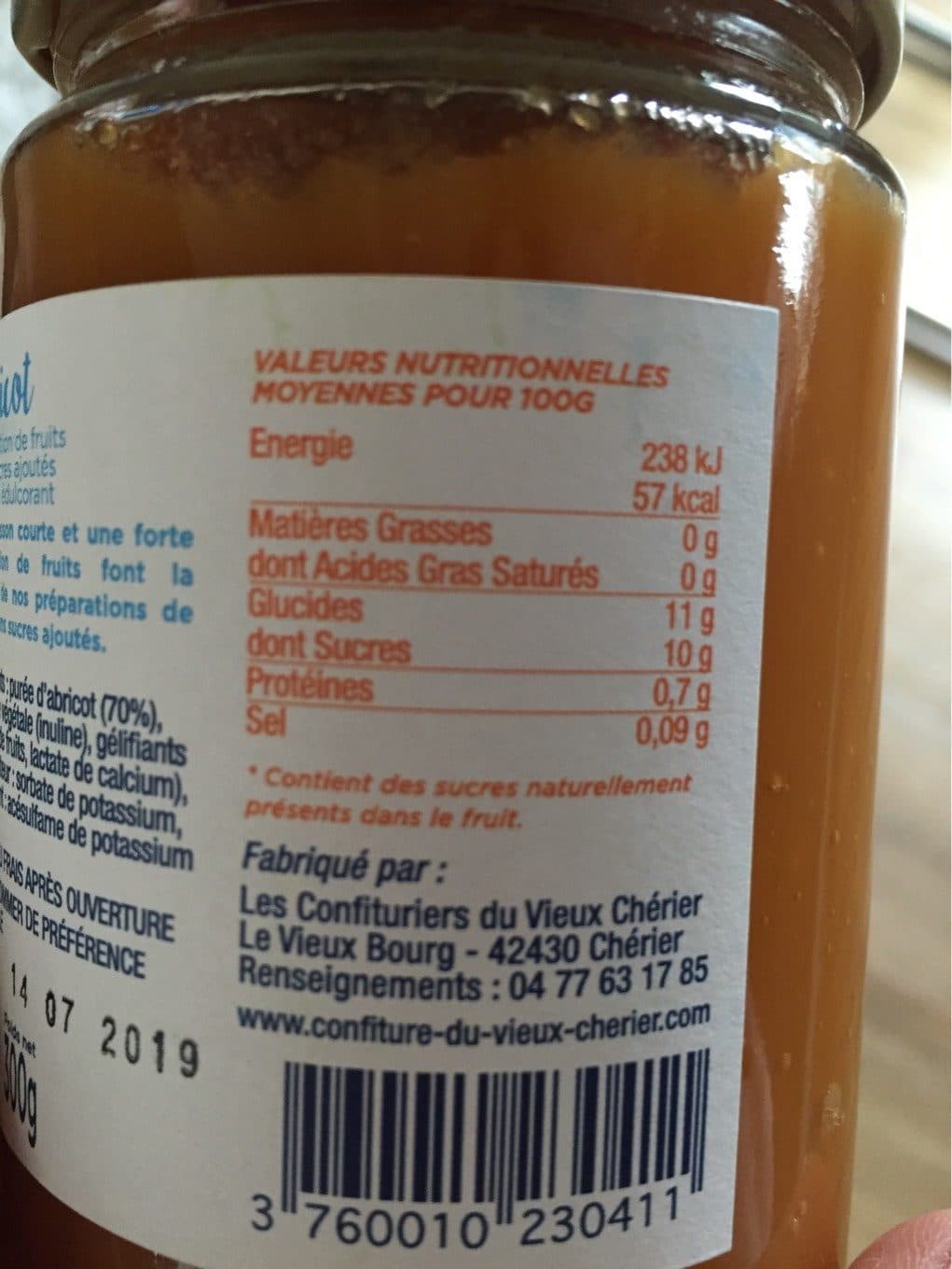 Les Confitures du Vieux Chêrier Preparation sans sucre ajoute abricot packshot