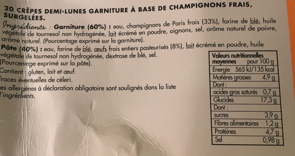Toupargel Crêpes demi-lune champignons frais pâte aux oeufs frais packshot