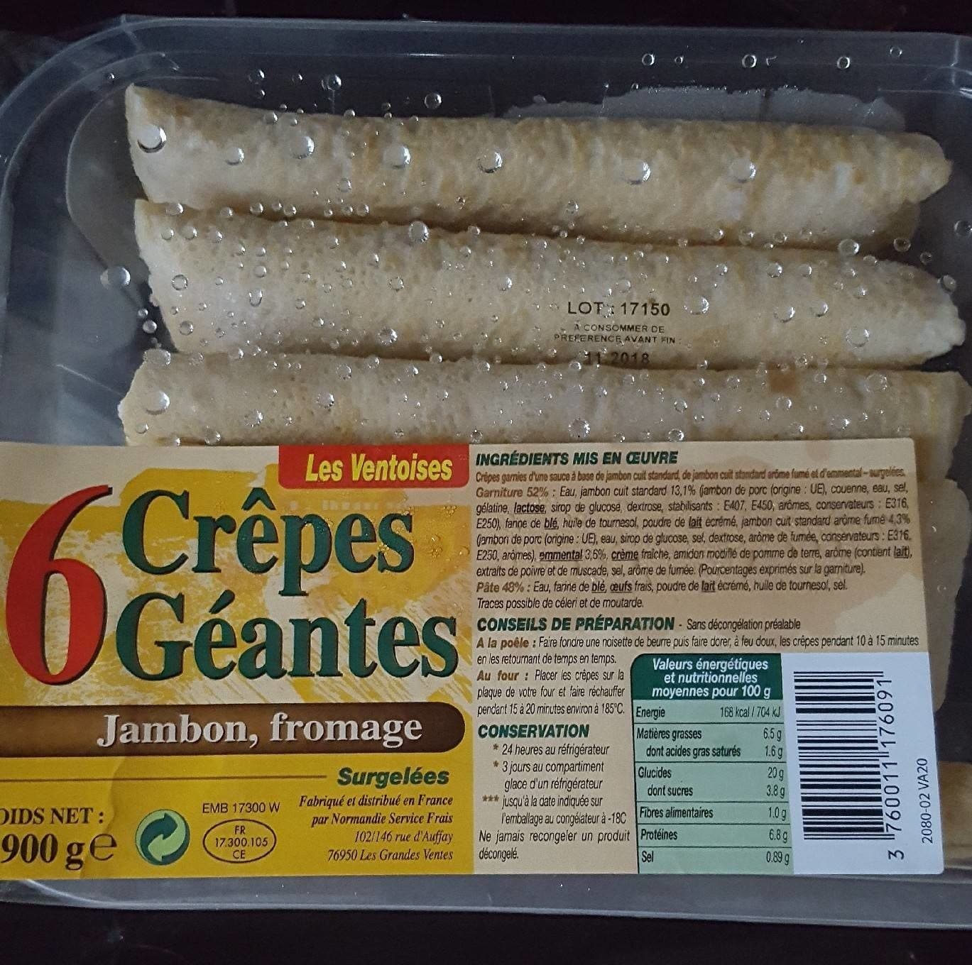 Les Ventoises 6 crêpes géantes jambon/fromage 0,900Kg packshot