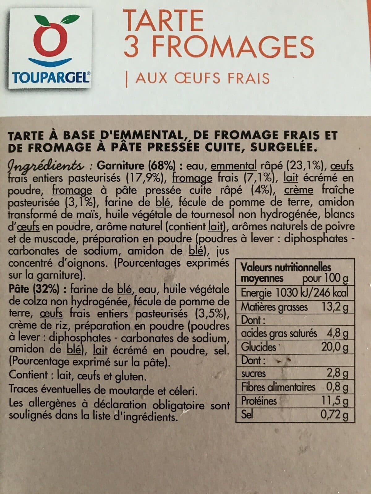 Toupargel Tarte 3 fromage packshot