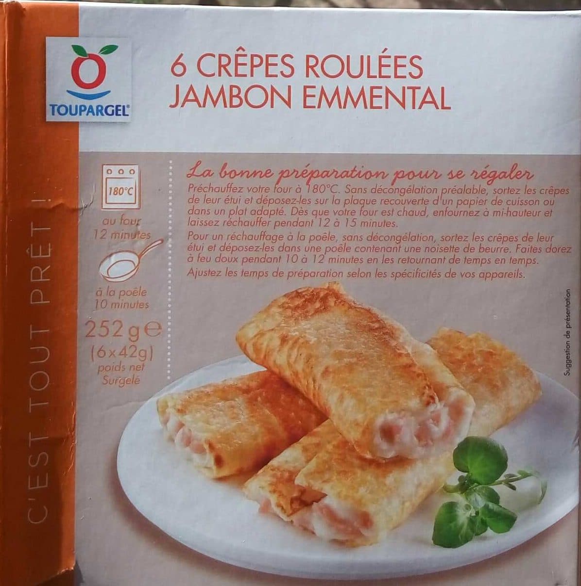 Toupargel 6 crêpes roulées jambon emmental packshot