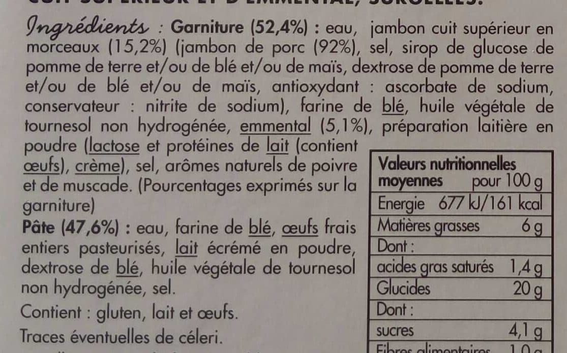 Toupargel 6 crêpes roulées jambon emmental packshot
