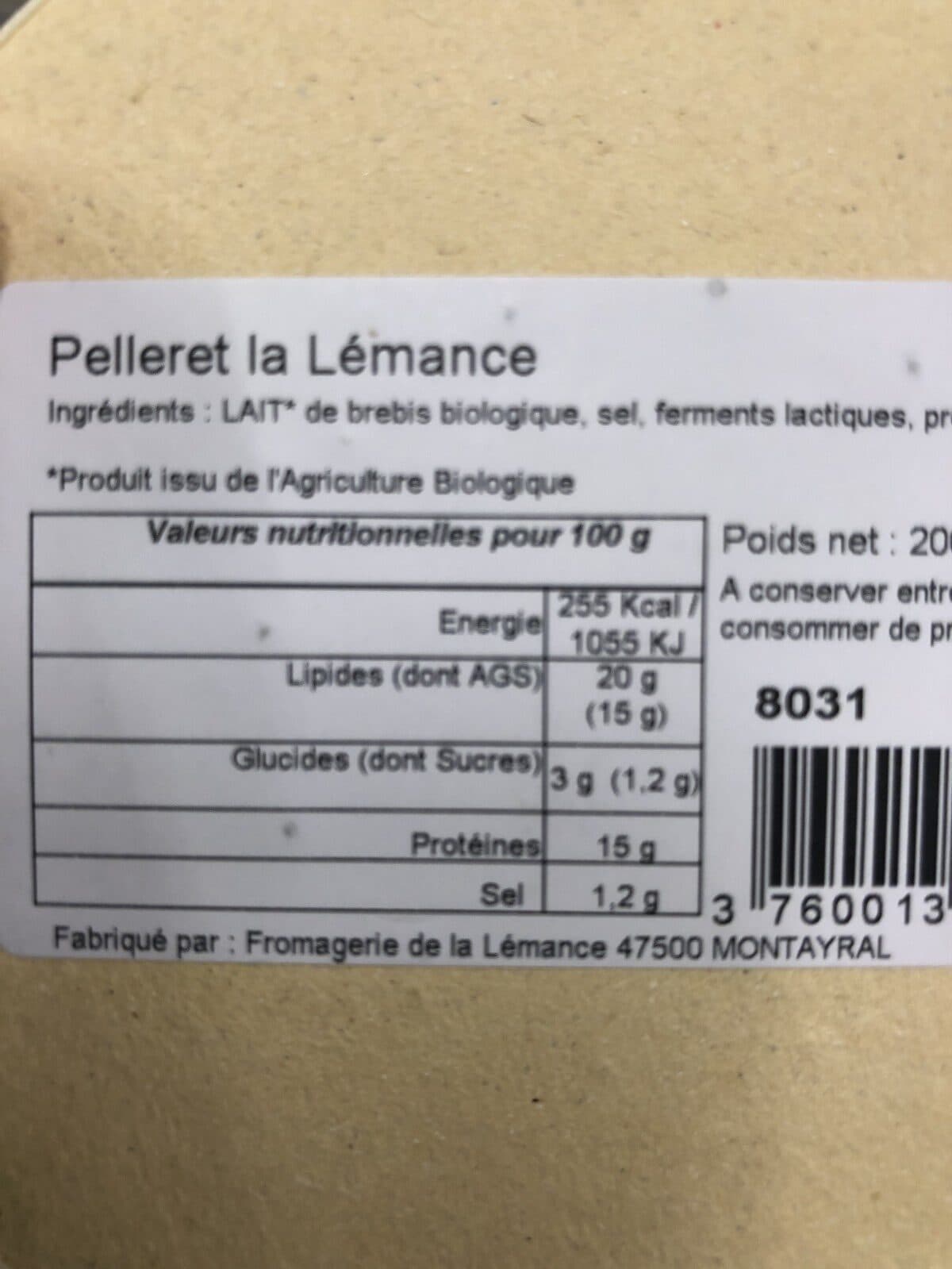 La Lémance 200G Camembert De Brebis Le Pastelou packshot