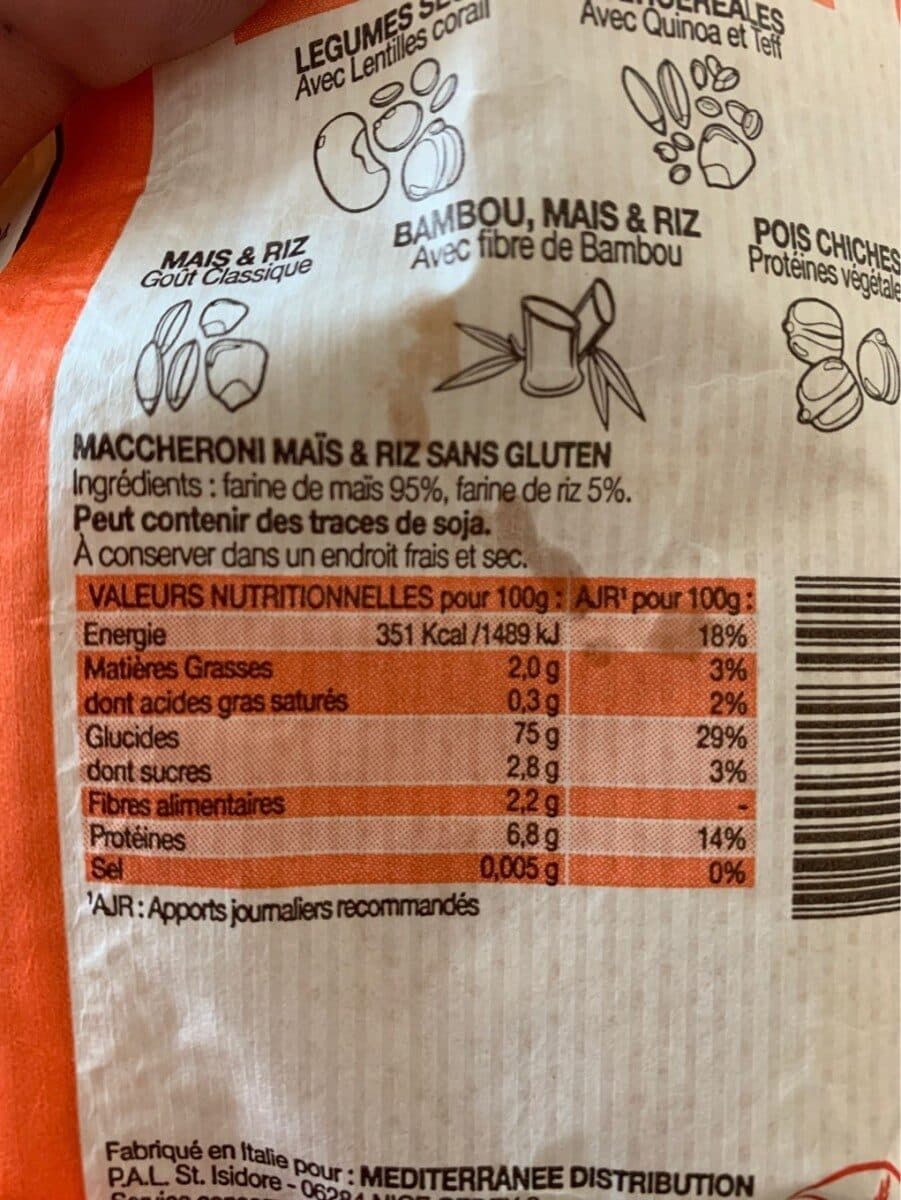 Open Food Facts Maccheroni Maïs Riz sans gluten packshot