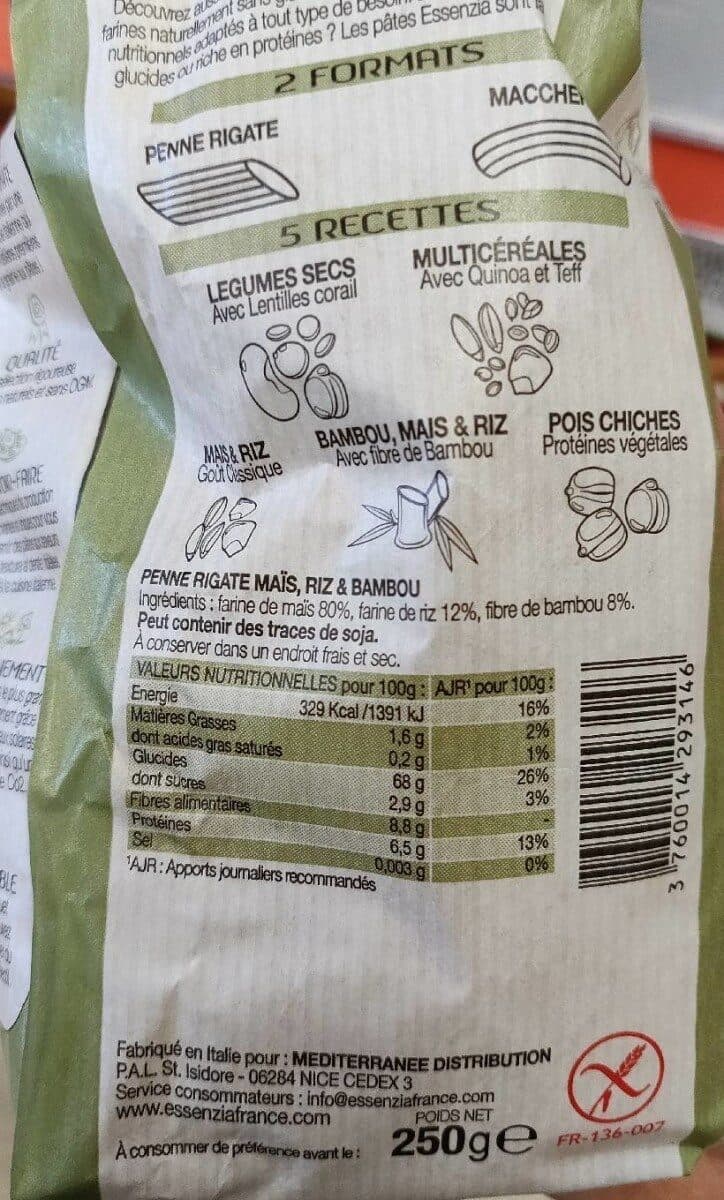 Open Food Facts Penne rigate Maïs Riz Bambou packshot