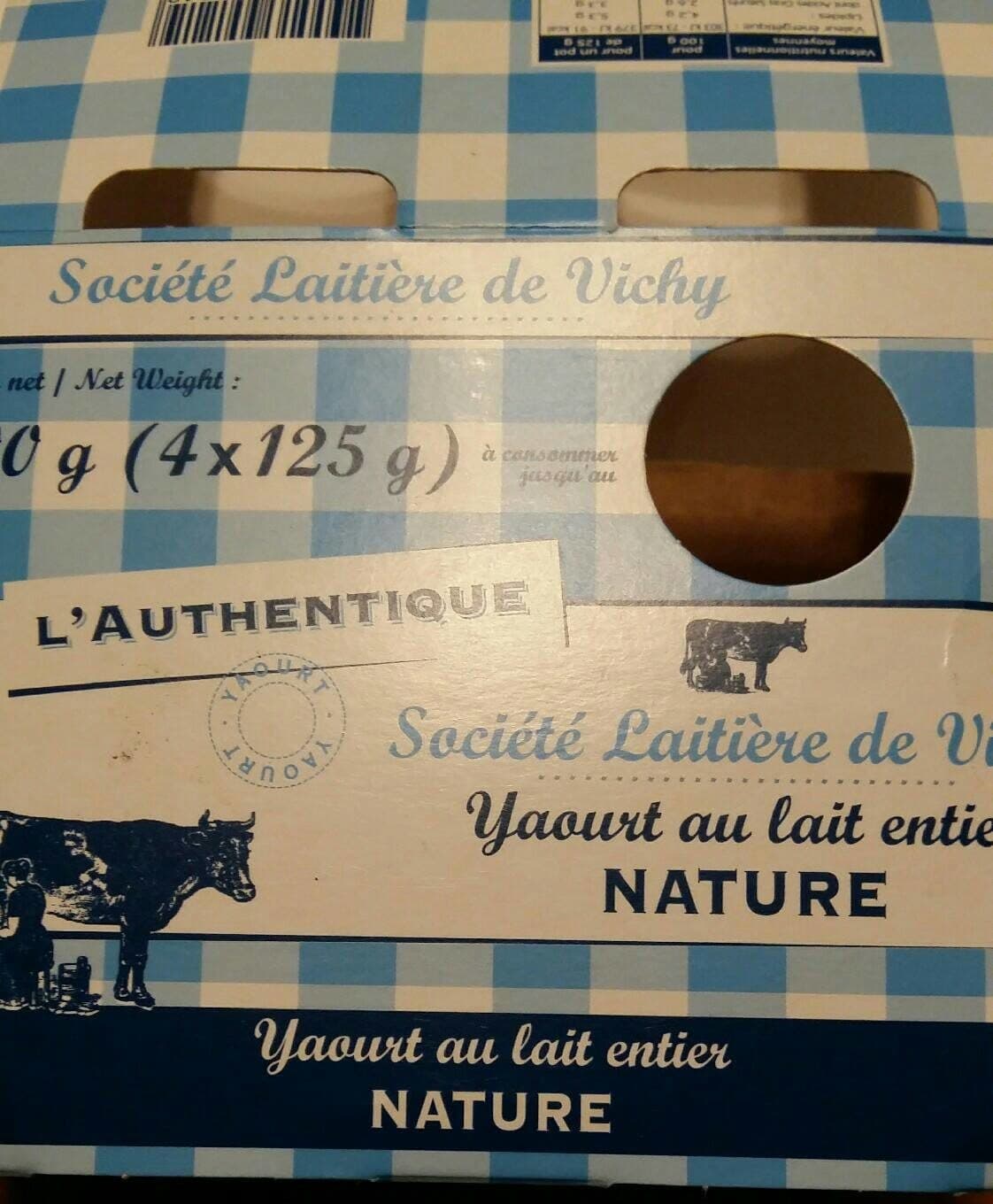 Société Laitière De Vichy Yaourt au lait entier nature packshot