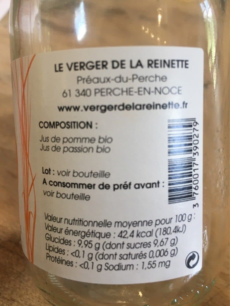 La Reinette Verte Jus de Pomme et Passion packshot