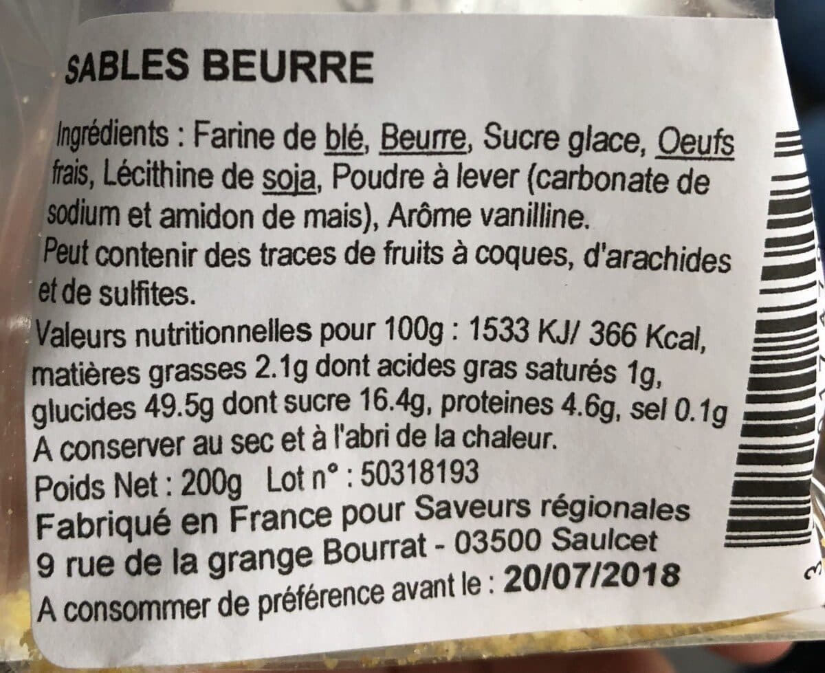 Open Food Facts Sablés Beurre packshot