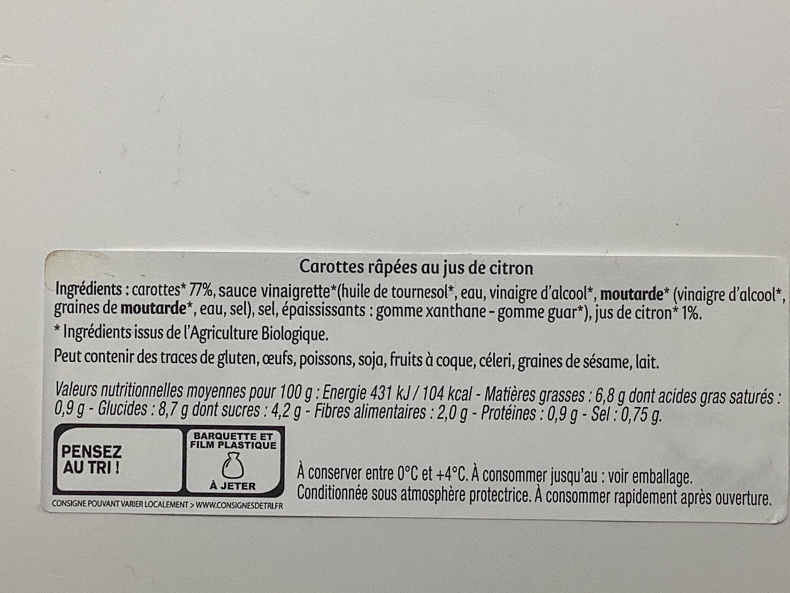 Carte nature Carottes râpées au jus de citron packshot