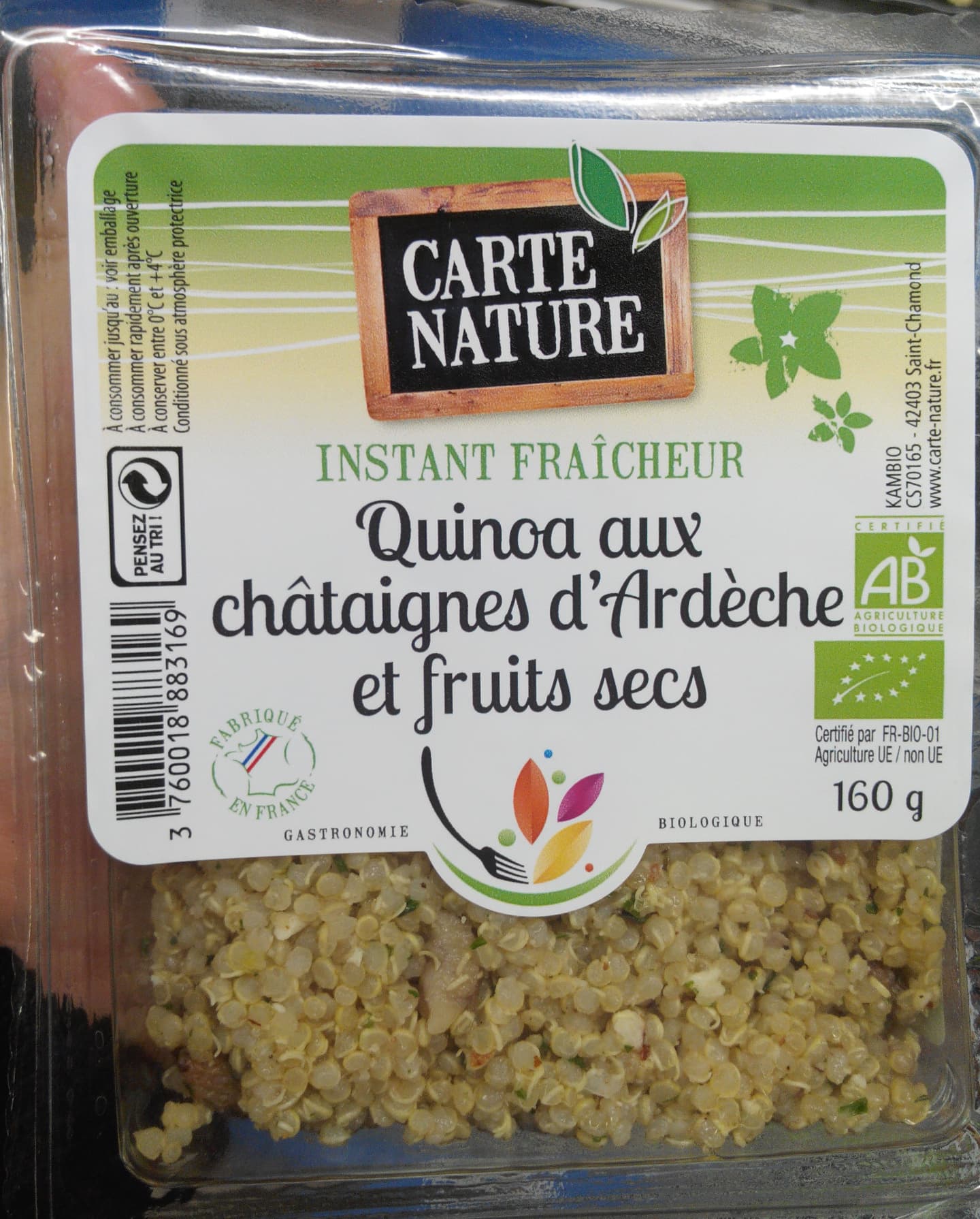 Carte Nature Instant fraîcheur - Quinoa aux châtaignes d'Ardèche et fruits secs bio packshot