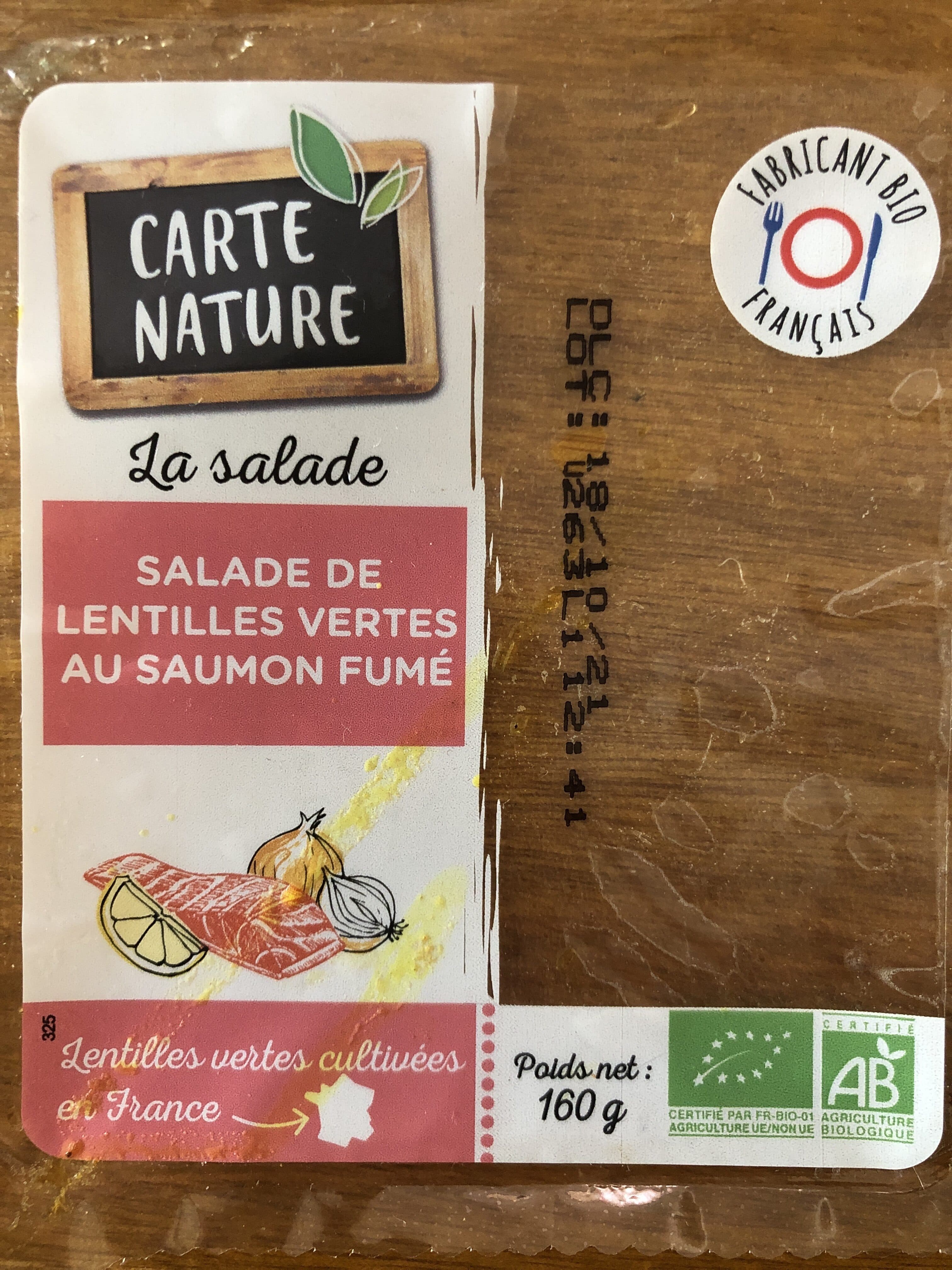 Carte nature Salade Lentilles vertes Au Saumon Fumé packshot
