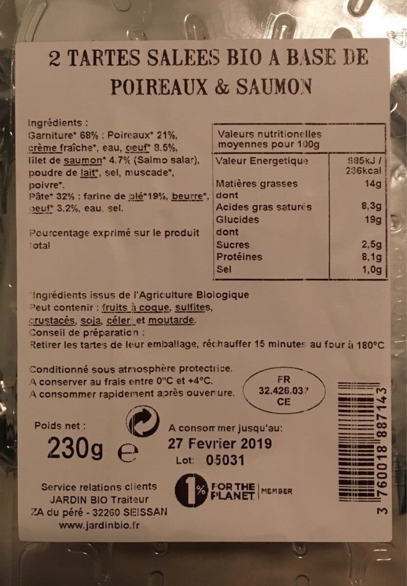 Jardin Bio Tarte aux poireaux et au saumon packshot