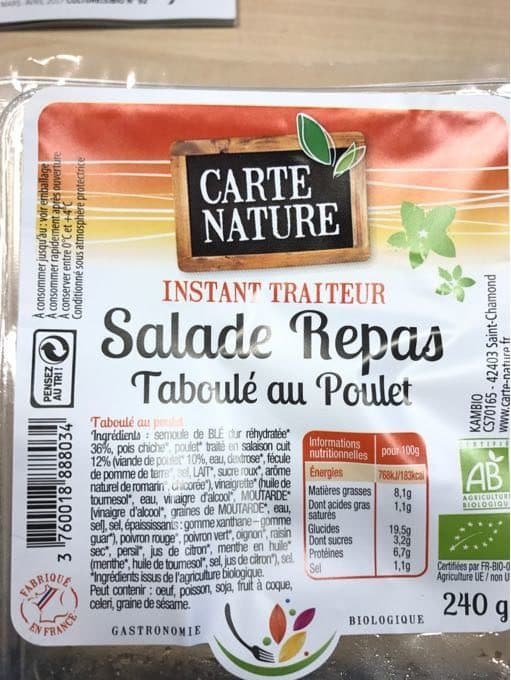 Carte nature Salade Repas Taboulé Poulet packshot