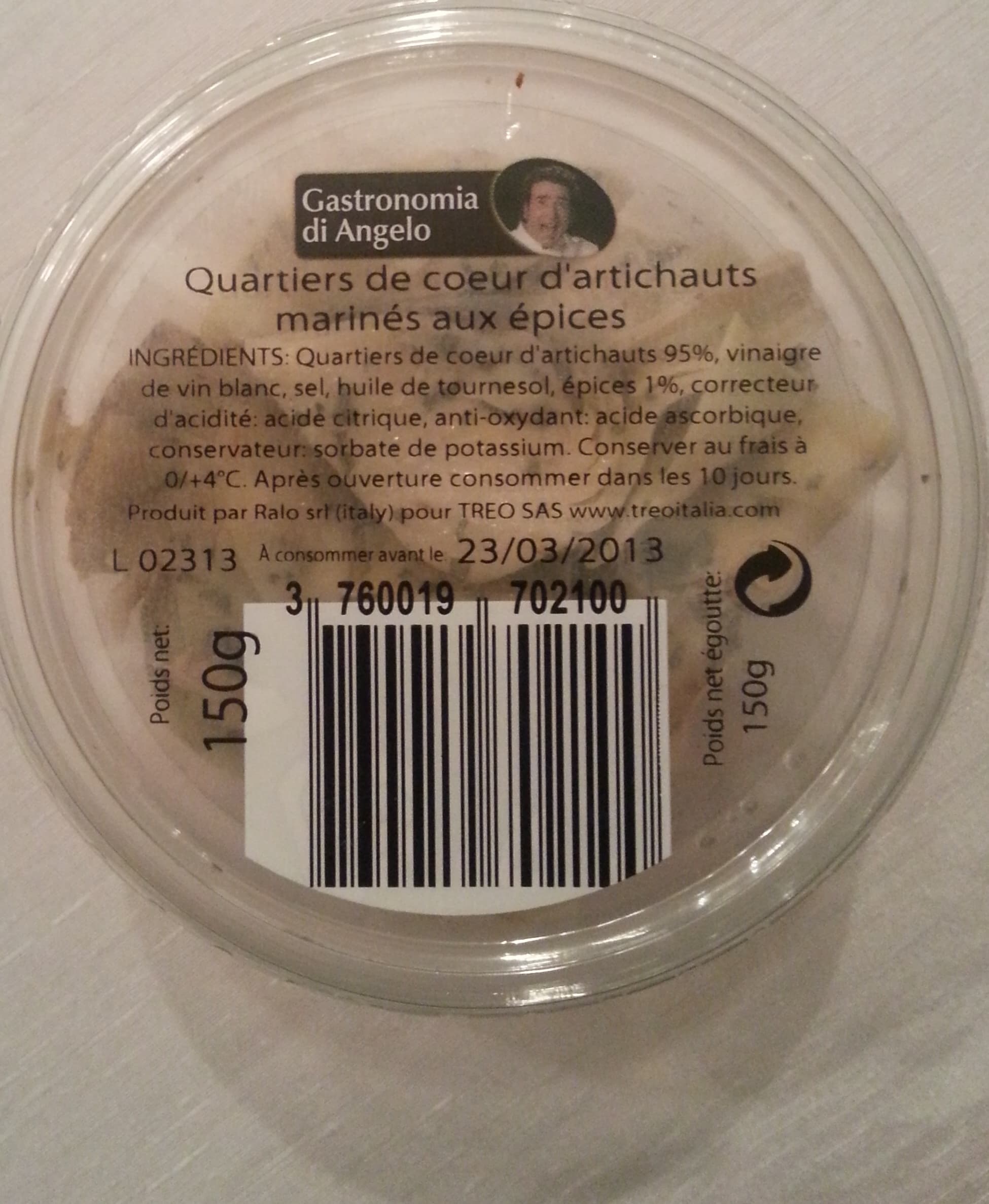 Gastronomia di Angelo Quartier de coeur d'artichauts marinés aux épices packshot