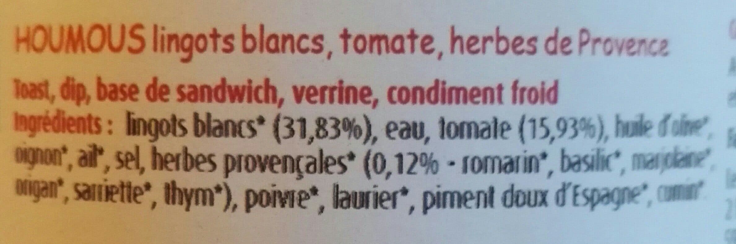 Idées de Saison Houmous lingots blancs, tomates, herbes de Provence packshot