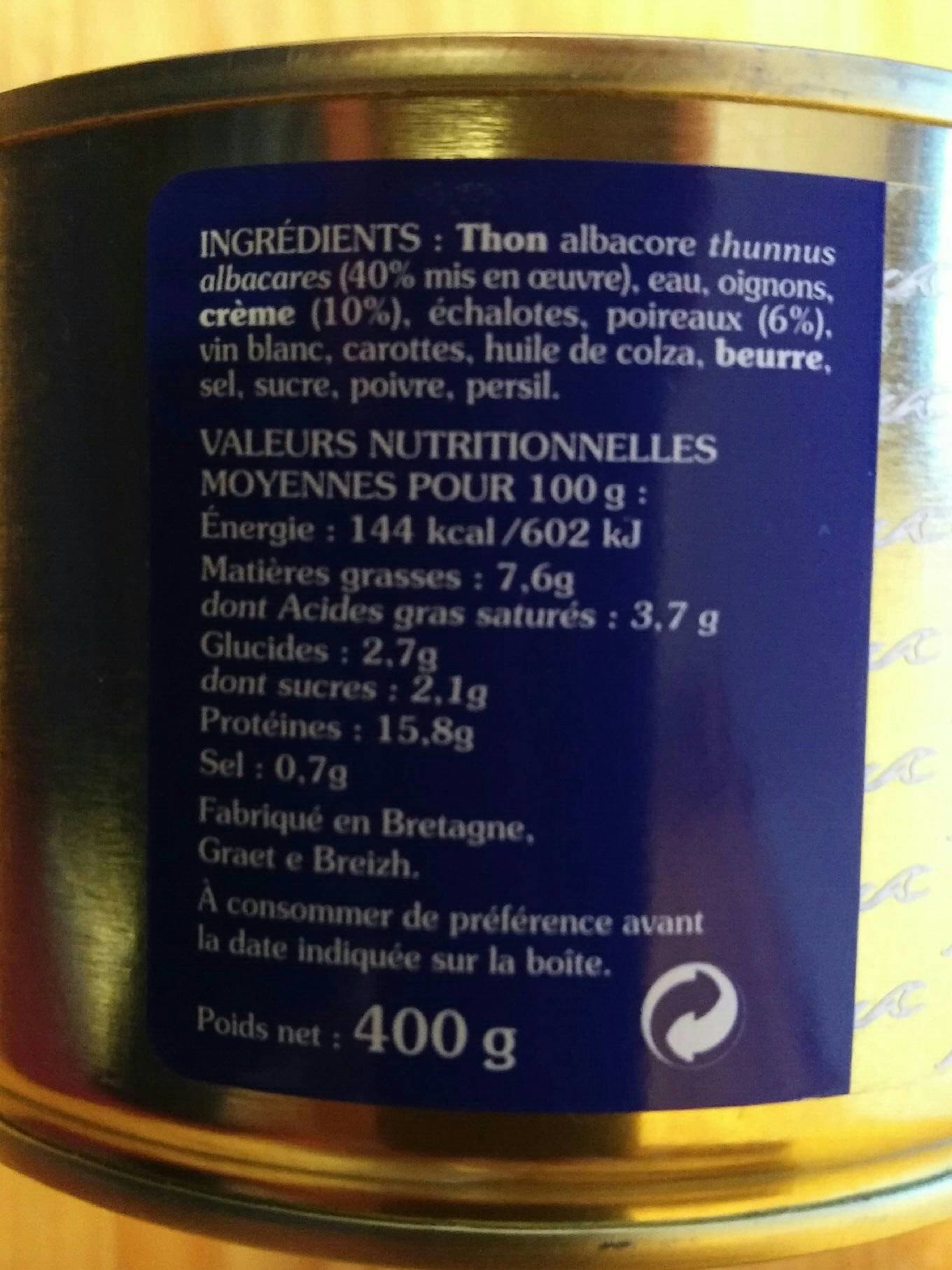 La compagnie bretonne du poisson Thon à La Bretonne 400 g packshot