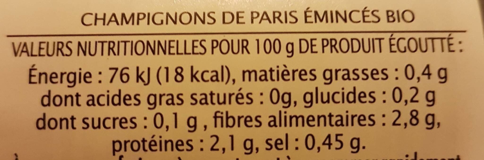 Jardin bio Champignons de Paris émincés packshot