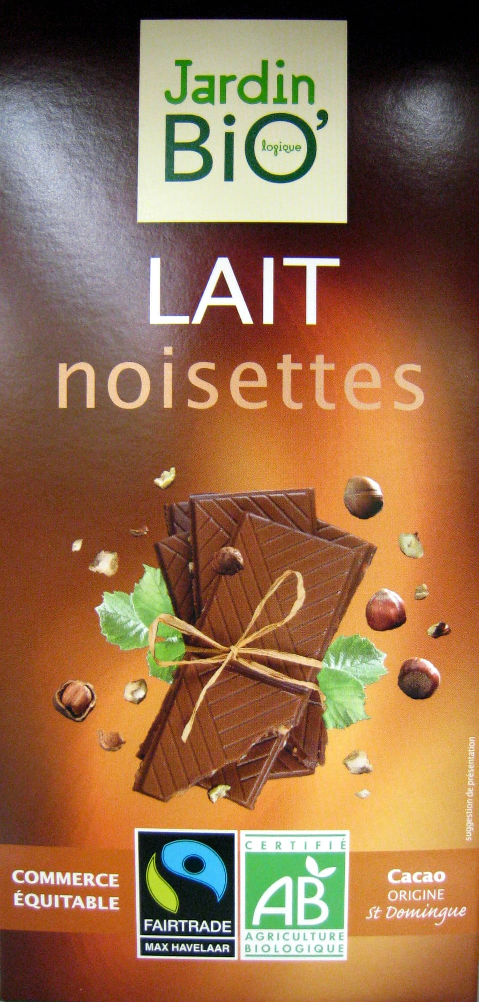 Jardin Bio Chocolat Lait noisette Jardin Bio packshot