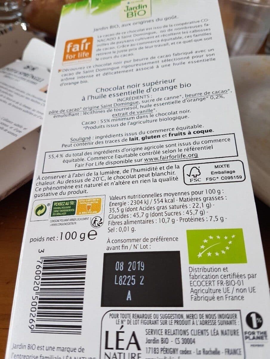 Jardin Bio Chocolat Noir Orange Intense Jardin Bio packshot