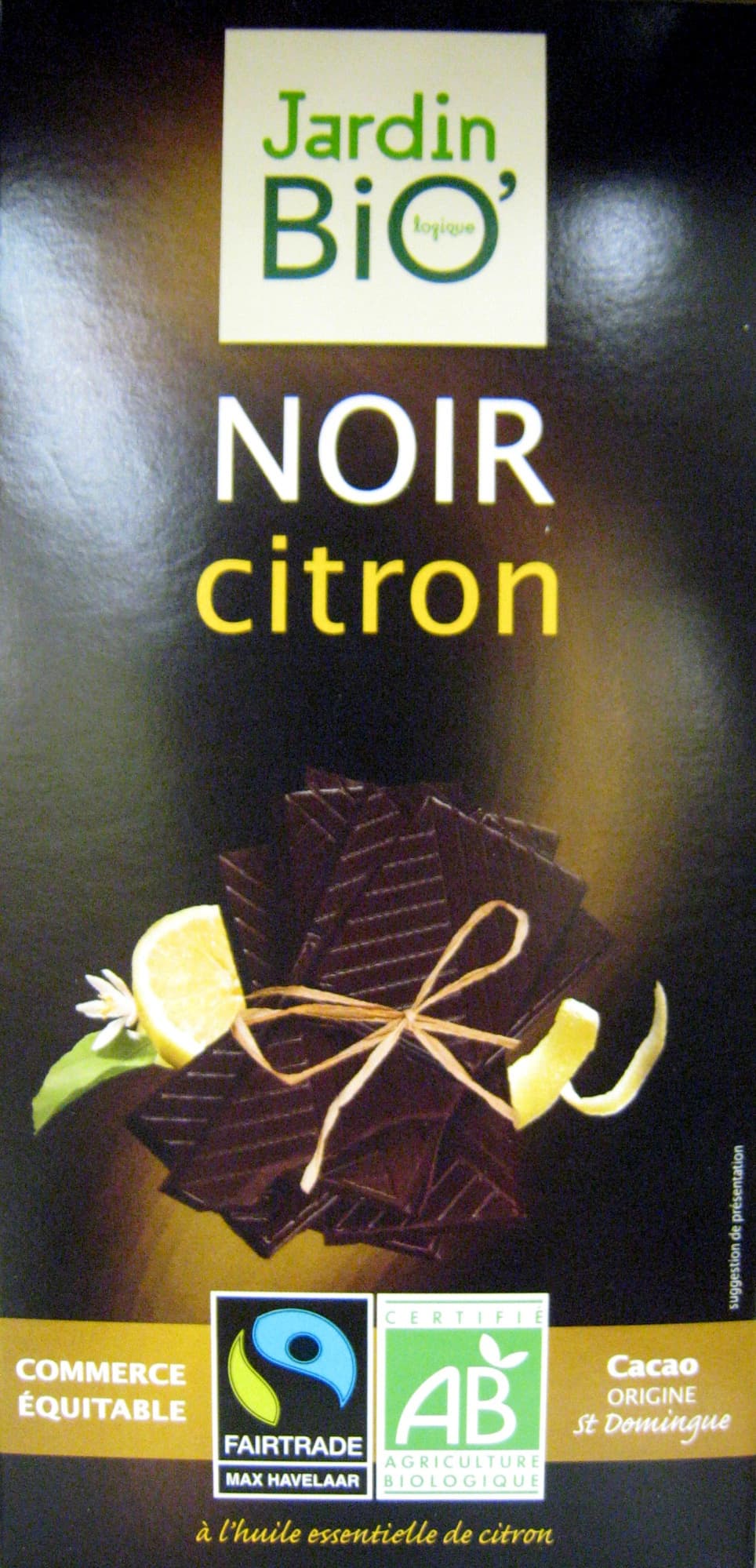 Jardin Bio Chocolat noir citron bio packshot