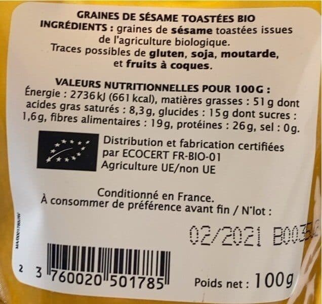 Jardin bio Graines De Sésame Toastées Bio sans sel packshot