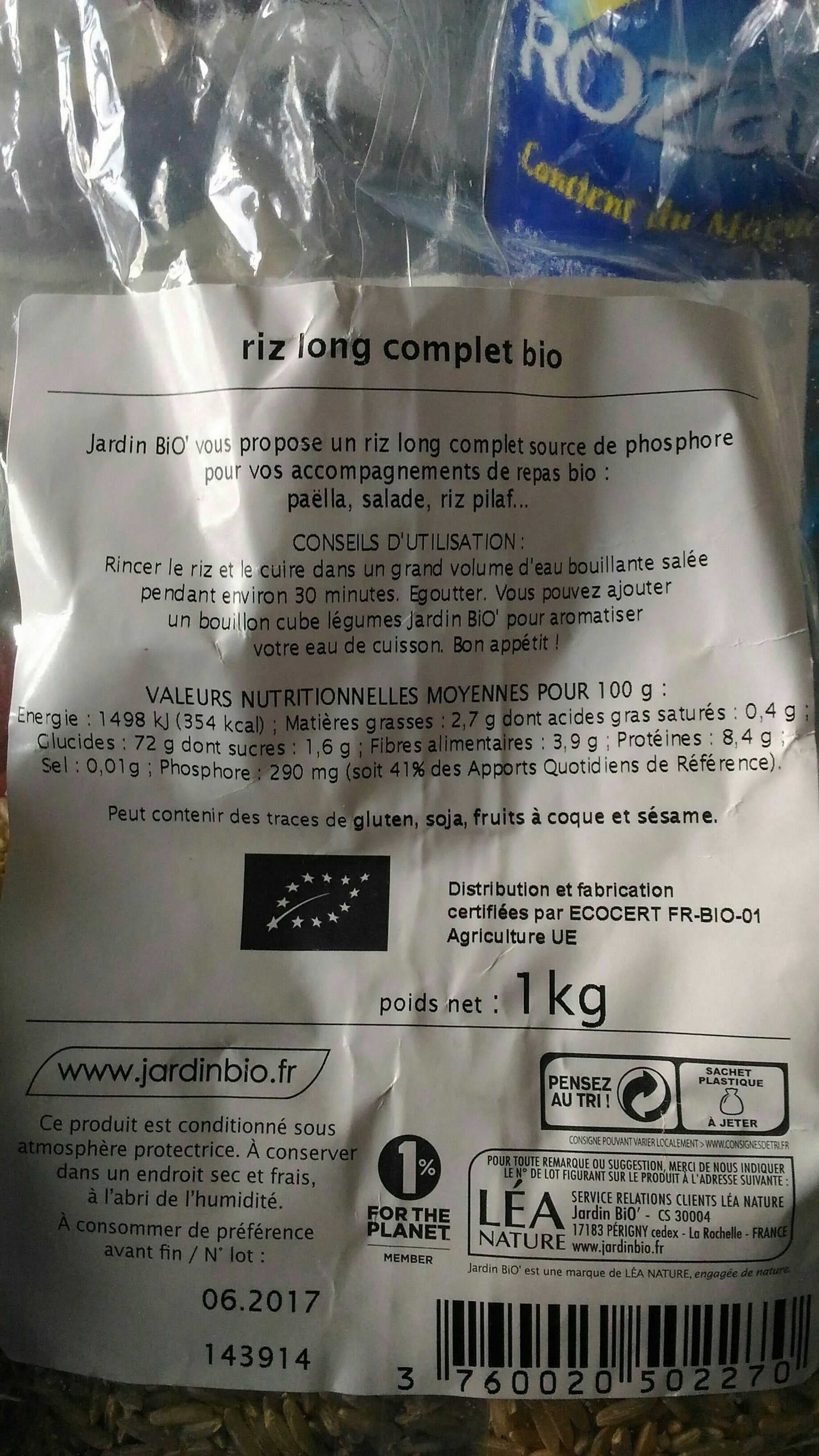 Jardin bio logique Riz long complet packshot