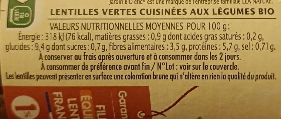 Jardin bio Lentilles cuisinés aux petits légumes packshot