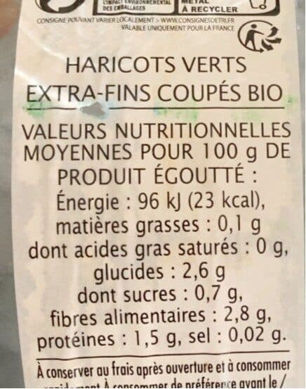 Jardin bio Haricots verts extra fins coupés packshot