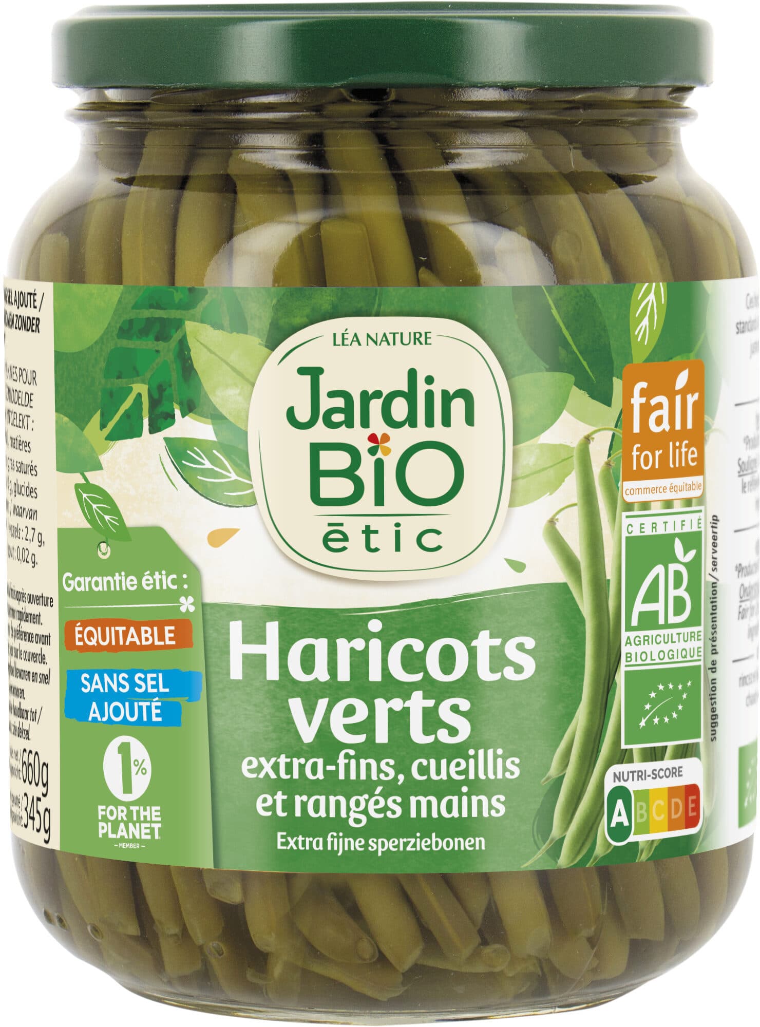 Jardin bio Haricots verts extra-fins sans sel ajouté packshot