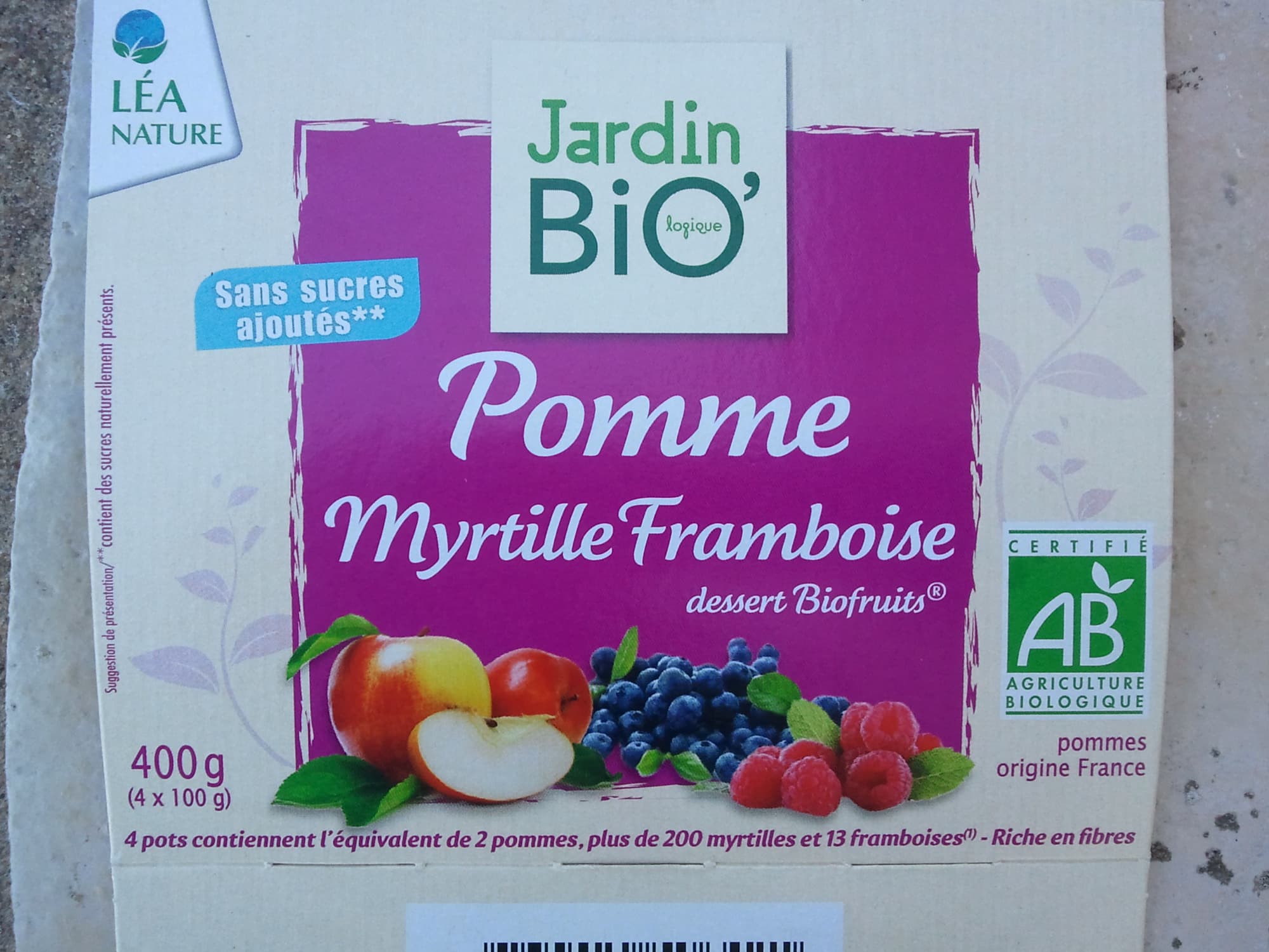 Jardin Bio Dessert BioFruits Pomme Myrtille Frambroise packshot