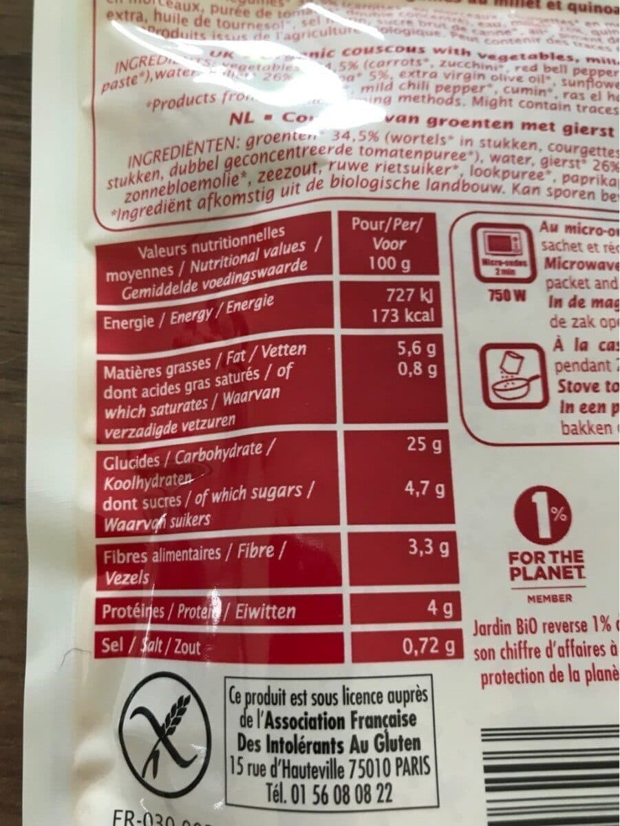 Jardin bio Coucous légumes millet et quinoa packshot
