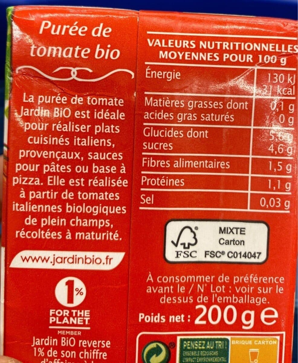 Jardin Bio Purée de tomate bio packshot
