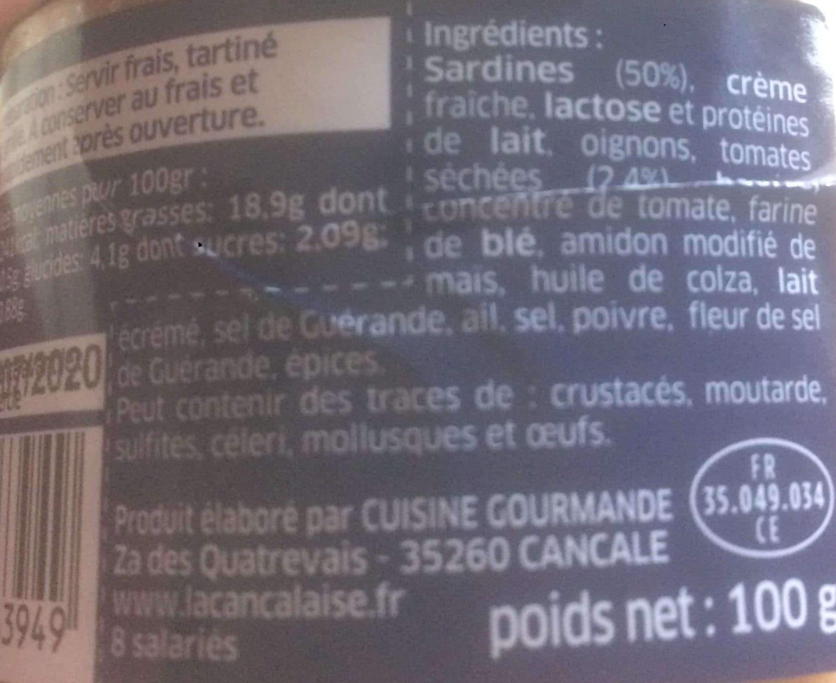 La Cancalaise Rillettes de Sardines aux tomates séchées packshot