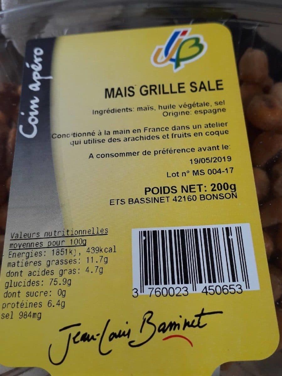 Open Food Facts Maïs grillé salé packshot