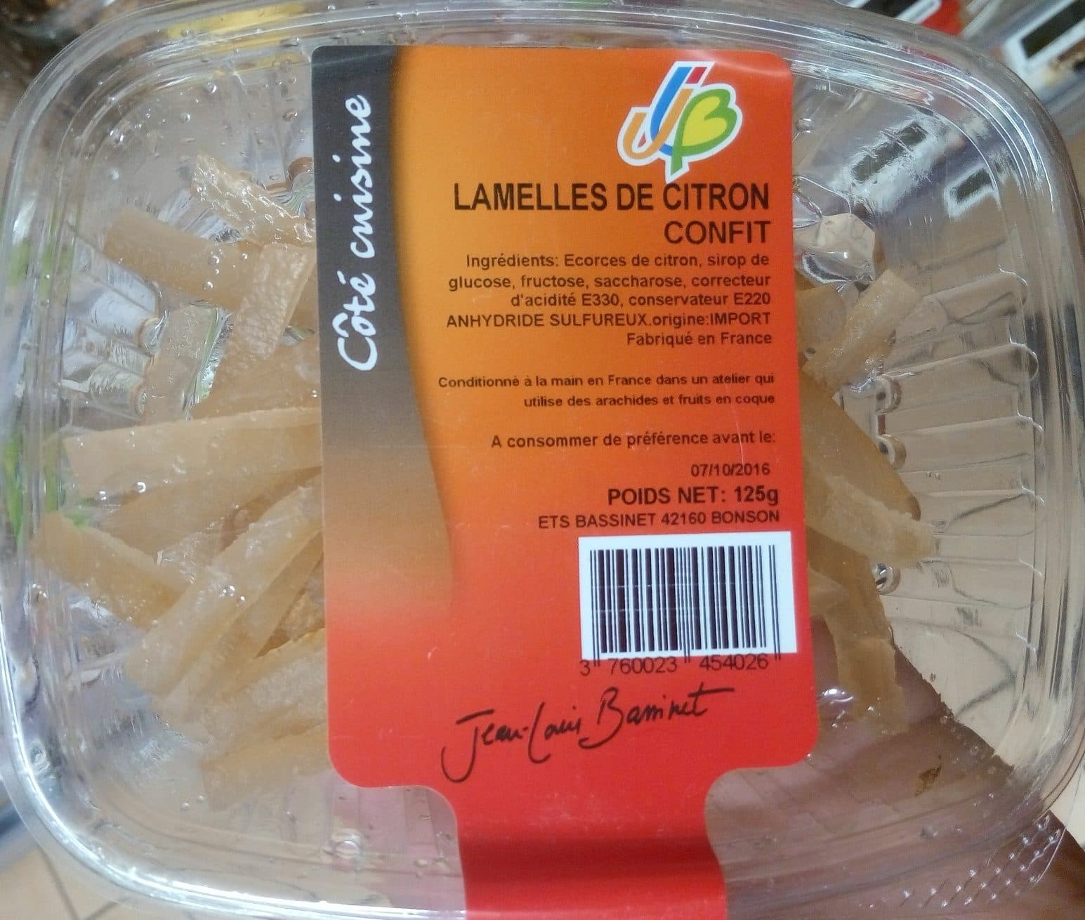 Jean-Louis Bassinet Lamelles de citron confit packshot