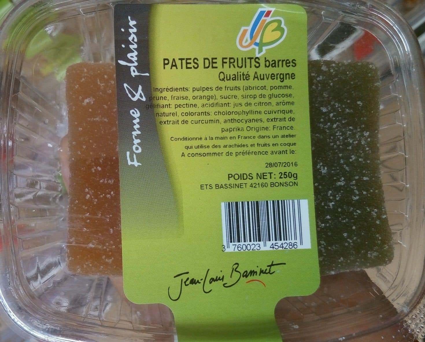 Jean-Louis Bassinet Pâtes de fruits barres qualité Auvergne packshot