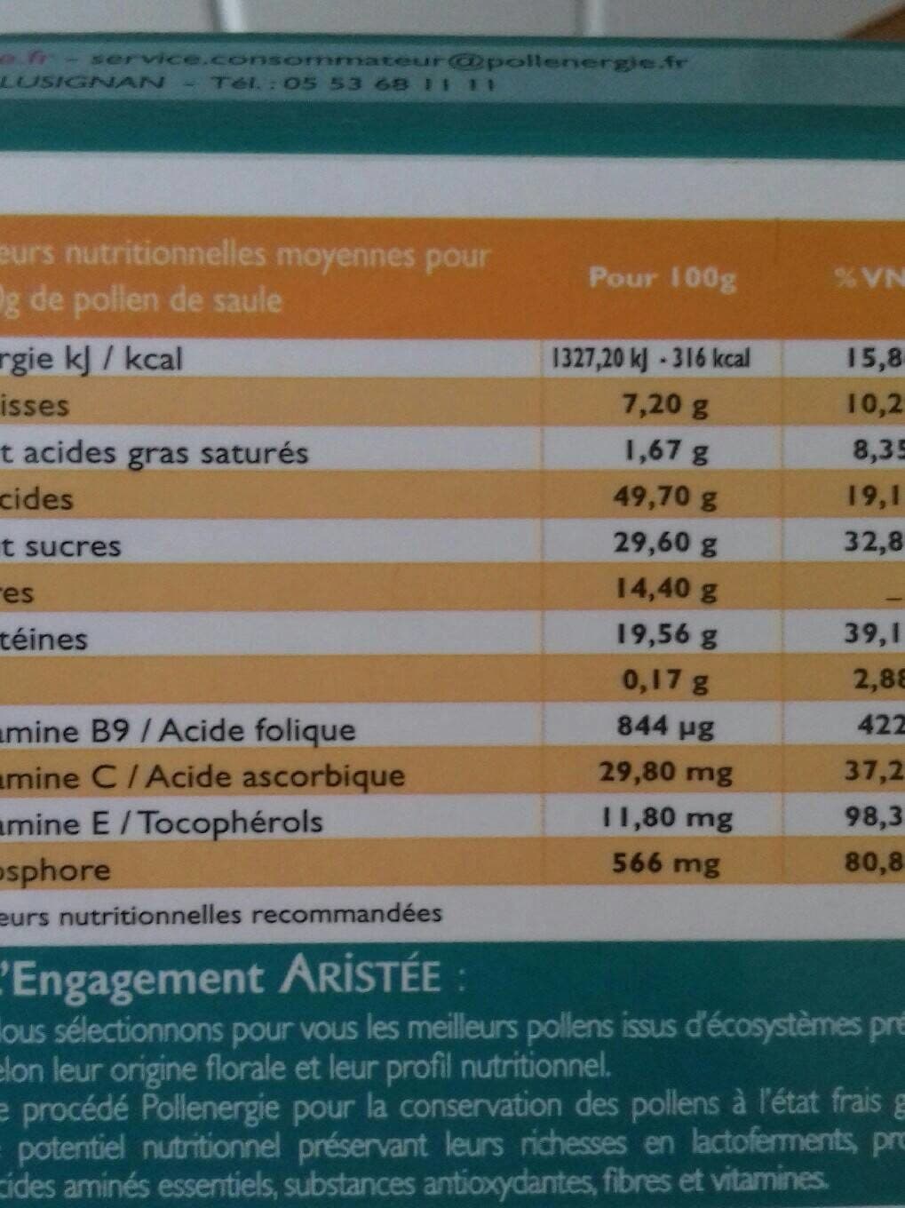 ARISTEE Pollen Maxi Saule 250G Surgele Bio packshot