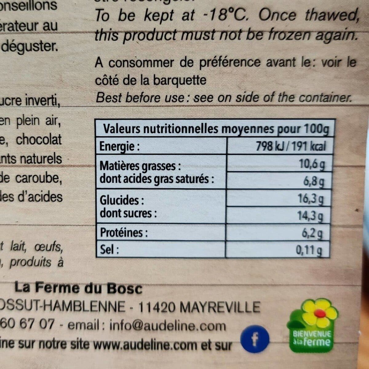 AUDELINE Glaces Fermières au lait de brebis chocolat packshot