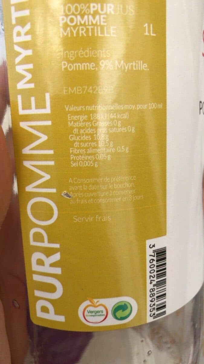Open Food Facts 100 % pur jus pommes myrtilles packshot