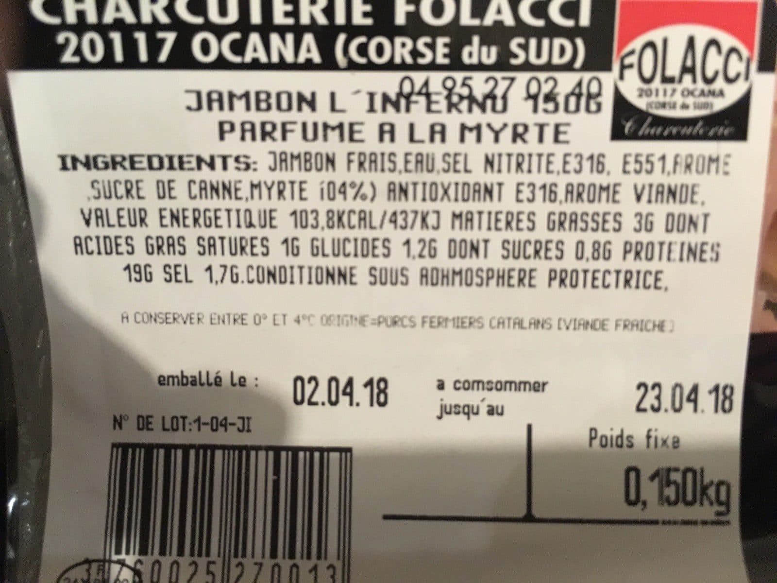Open Food Facts Jambon l'infernu Folacci packshot