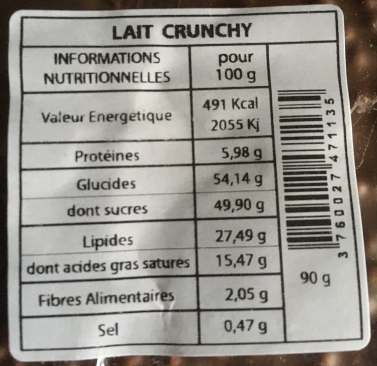 Le Clos de l'Arche Chocolat lait crunchy riz soufflé packshot