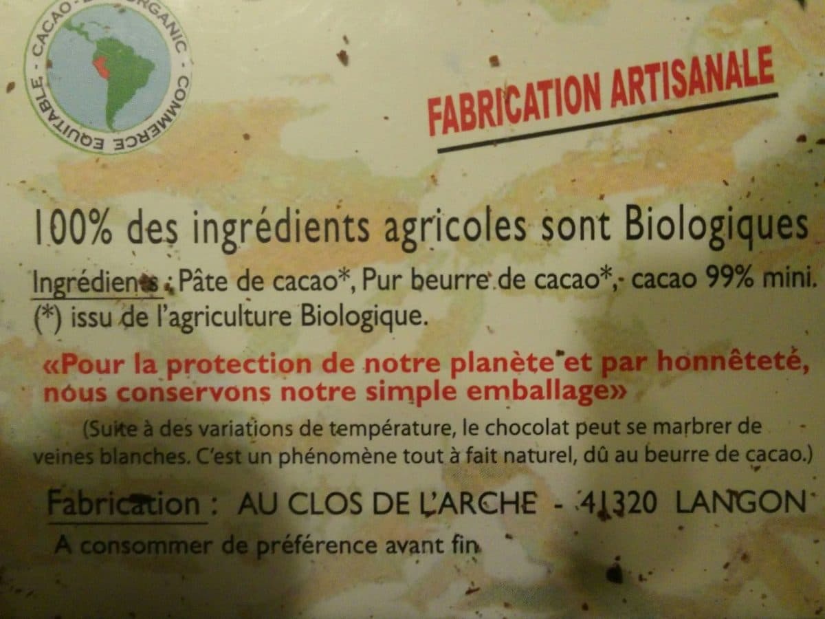 Le Clos de l'Arche Brut de cacao sans sucre packshot