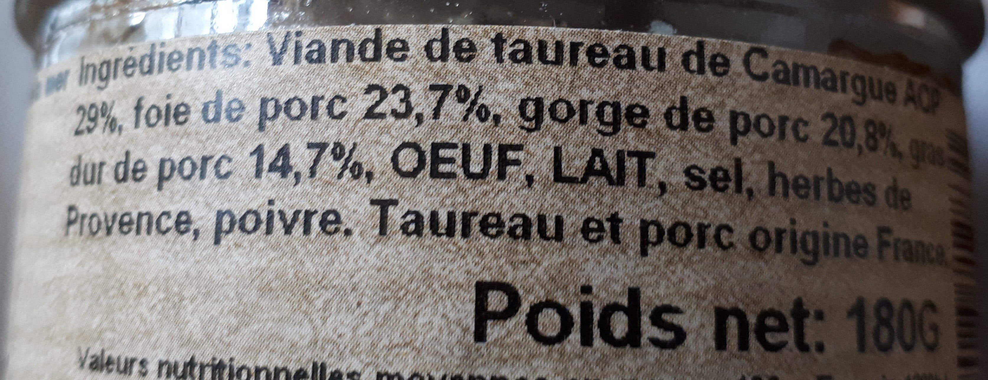 Le Petit Marché De Camargue Terrine de taureau de Camargue AOC packshot