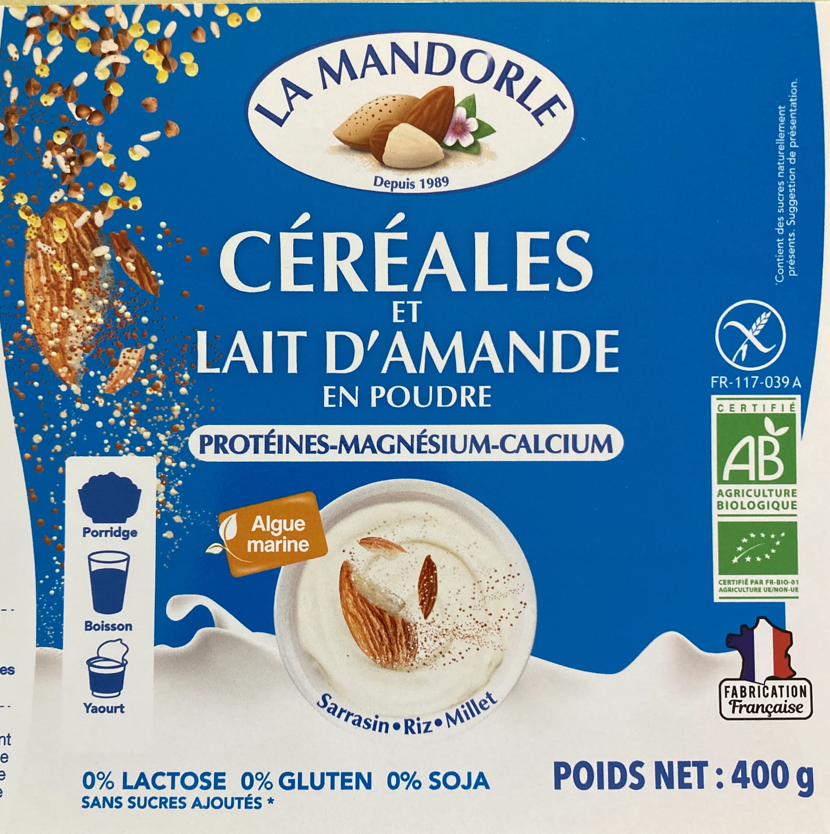 La Mandorle Céréales et Lait d’Amande en poudre packshot