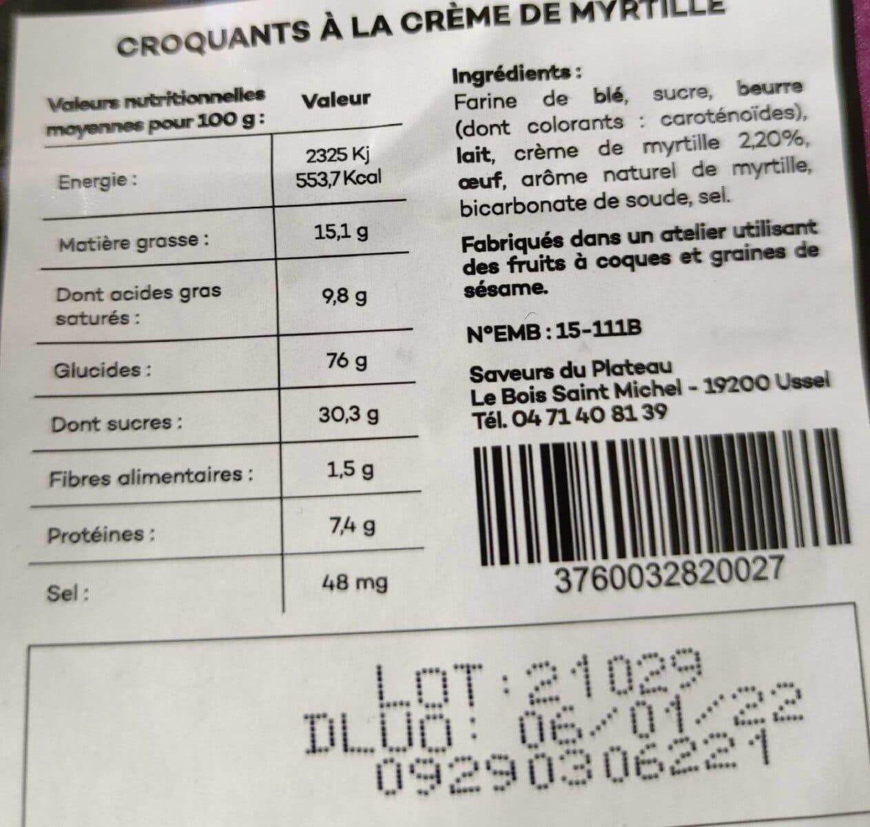 SAVEURS DU PLATEAU Croquant à la myrtille packshot