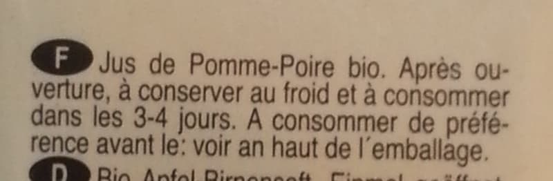 Open Food Facts Pur jus de pommes-poires biologiques packshot