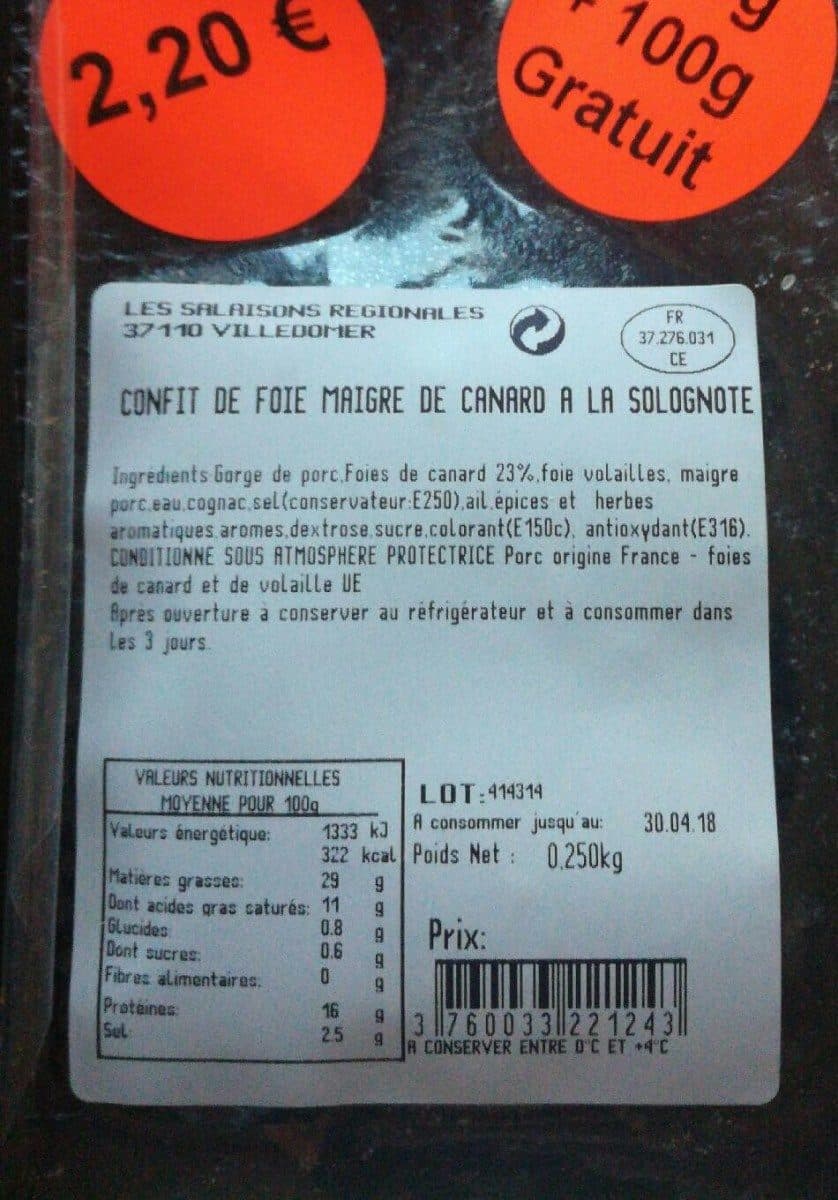 Open Food Facts Confit de foie maigre de canard à la Solognote packshot