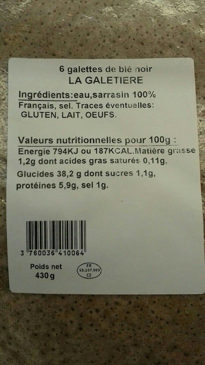 La Galetiere 6 Galettes De Blé Noire packshot