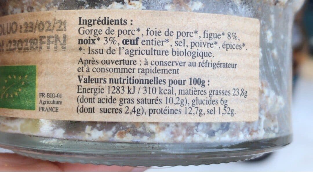 Open Food Facts TERRINE FIGUE NOIX BIO 110G packshot