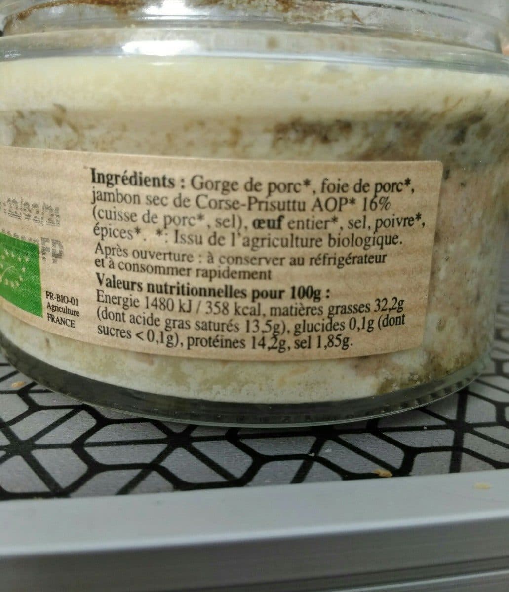 Open Food Facts Terrine bio jambon sec de corse aop packshot